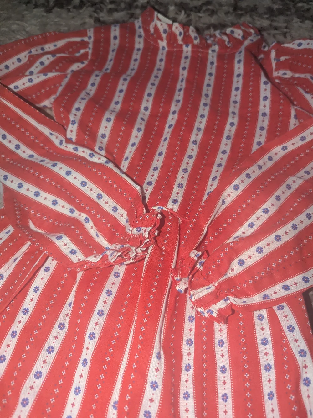 VINTAGE Girls' Coral Striped Ruffle-Hem Dress with Tie Waist